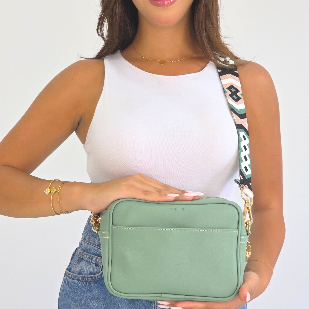 Sage Pouch Cross-Emerald Diamond Strap
