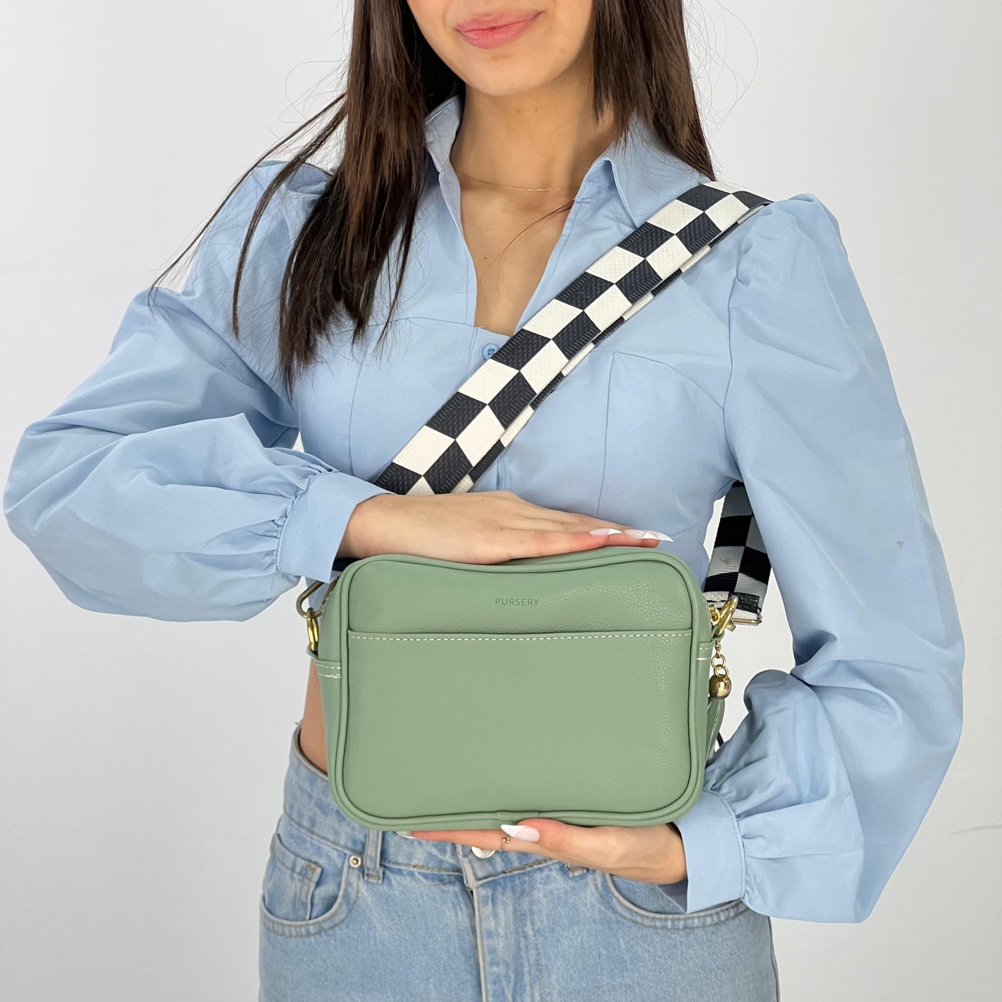 Sage Pouch Cross-Checkerboard Chic