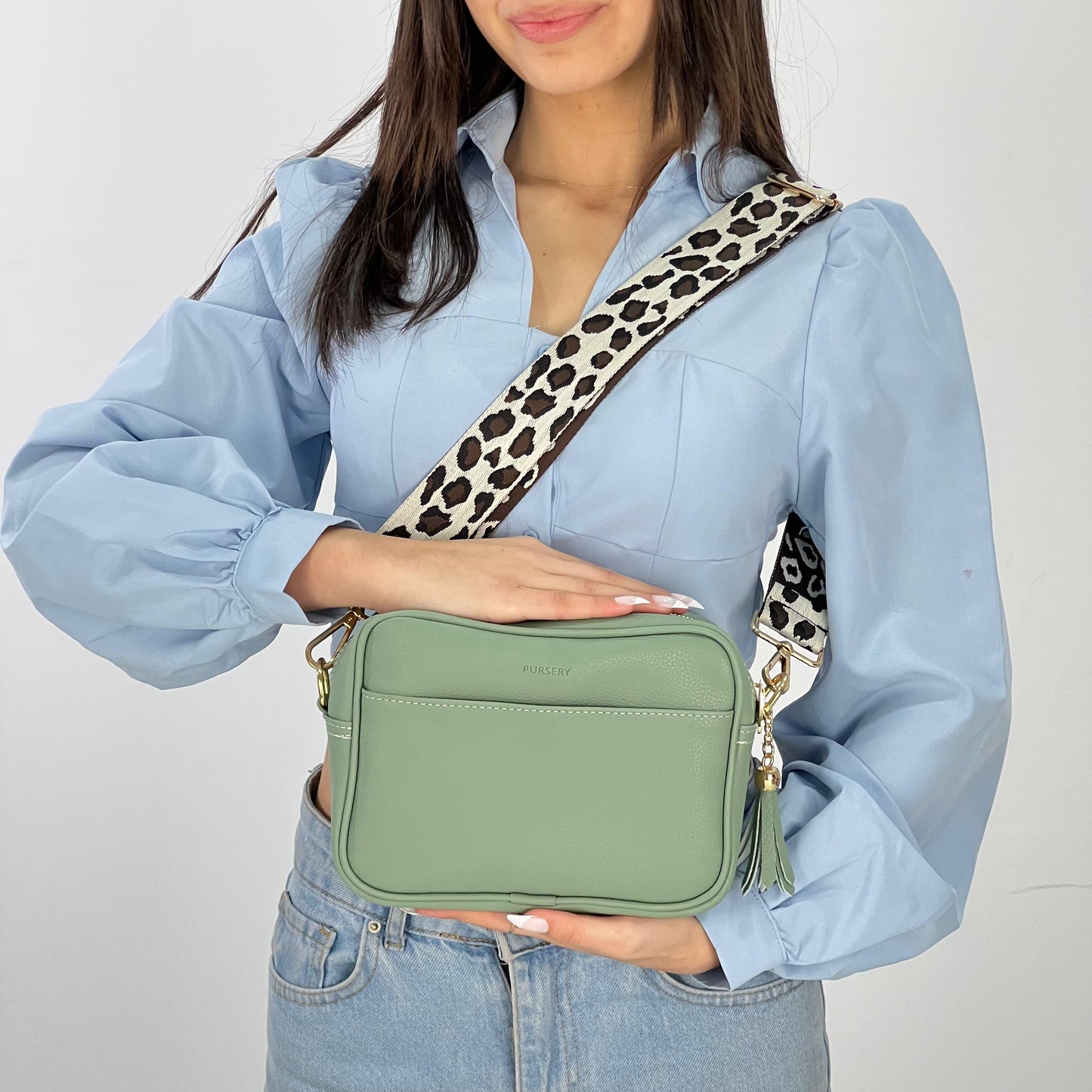Sage Pouch Cross-Snow Leopard